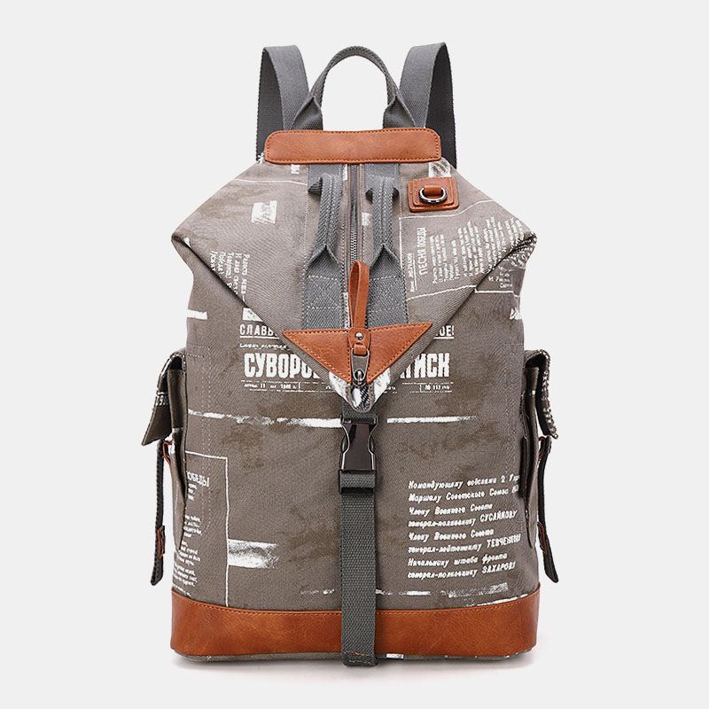 Mænd Lærred Geometri Brev Trykt Mønster Multi-pocket Rygsæk 15.6 Tommer Bærbar Taske Rejsetaske