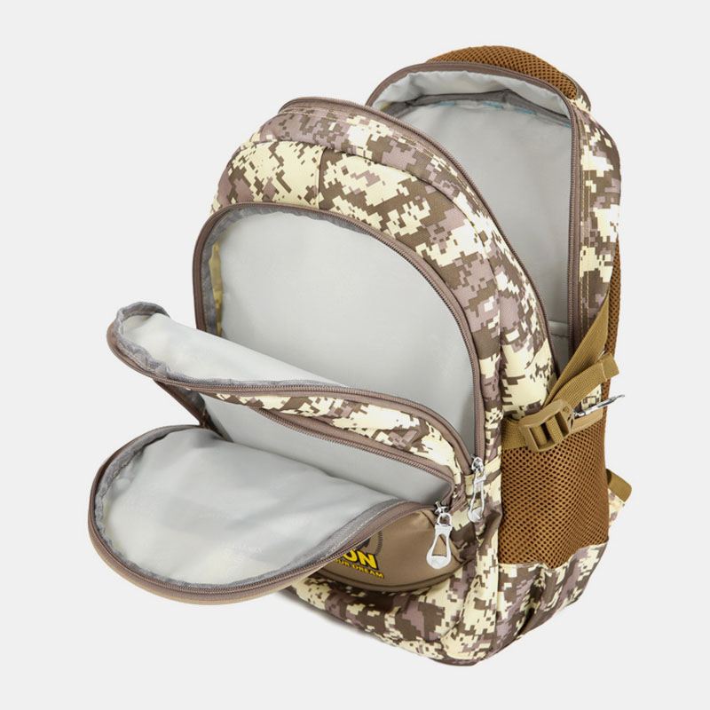 Mænd Nylon Vandtæt Camouflage Mønster Udendørs 14 Tommer Laptop Taske Rejsetaske Student Skoletaske Rygsæk