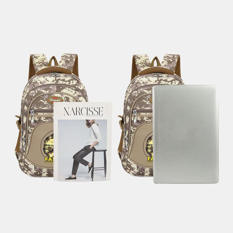 Mænd Nylon Vandtæt Camouflage Mønster Udendørs 14 Tommer Laptop Taske Rejsetaske Student Skoletaske Rygsæk