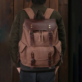 Mænd Olievoks Lærred Casual Vandtæt Multi-pocket Rygsæk Stor Kapacitet 15.6 Tommer Bærbar Taske Skuldertaske