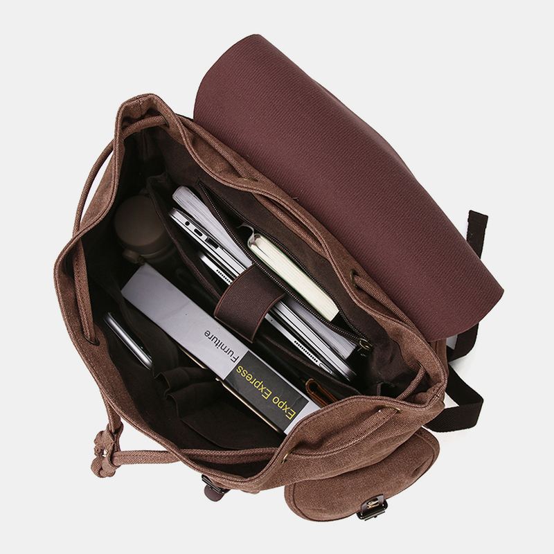 Mænd Olievoks Lærred Casual Vandtæt Multi-pocket Rygsæk Stor Kapacitet 15.6 Tommer Bærbar Taske Skuldertaske