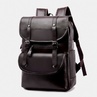 Mænd Pu Læder Hasp Stor Kapacitet Rygsæk Multi-pocket Vandtæt 15.6 Tommer Laptop Taske Mode Wild Travel Bag