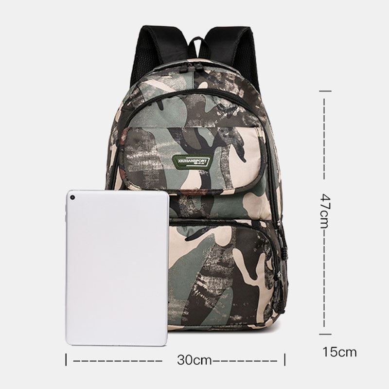 Mænd Stor Kapacitet Camouflage Vandtæt Student Skoletaske 15.6 Inch Laptop Taske Rejse Udendørs Rygsæk