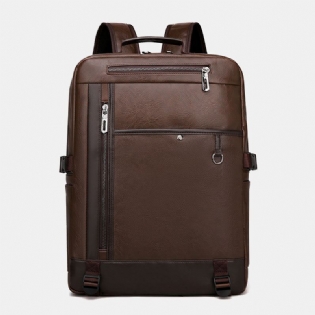 Mænd Usb-opladning Multipocket Pu-læderrygsæk Mode Casual Stor Kapacitet 15.6 Tommer Bærbar Taske