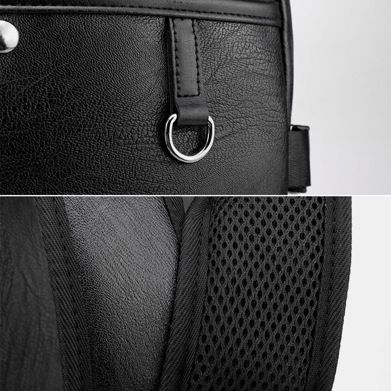 Mænd Usb-opladning Multipocket Pu-læderrygsæk Mode Casual Stor Kapacitet 15.6 Tommer Bærbar Taske