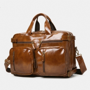 Mænd Vintage Business Multi-lommer Rygsæk Stor Kapacitet Vandtæt Multi-carry Briefcase Crossbody Taske
