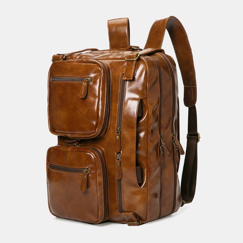 Mænd Vintage Business Multi-lommer Rygsæk Stor Kapacitet Vandtæt Multi-carry Briefcase Crossbody Taske