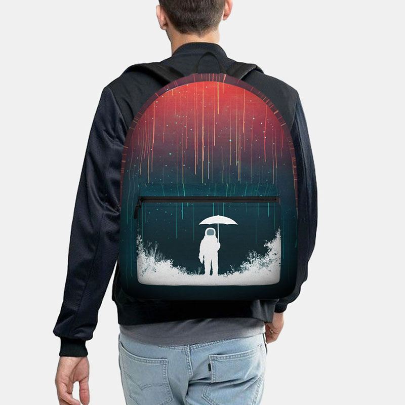 Unisex Oxford Space Astronaut Og Meteor Shower Mønster Med Tryk Casual Personlighed Æstetik Skoletaske Rygsæk