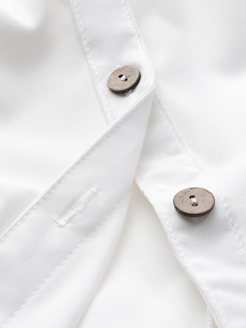 Kvinder Basic Button Down Front Revers Ensfarvet Langærmet Skjortekjole