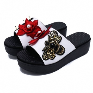 Kvinder Sommersandaler Slip On Soft Sole Blomster Brodery Hjemmesko