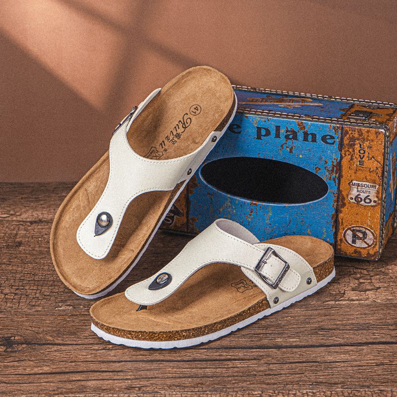 Mænd Åndbar Skridsikker Korkbund Strandflip Flops Casual Hjemmesko
