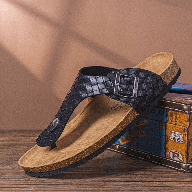 Mænd Åndbar Skridsikker Vævet Strandflip Flops Med Klipsede Tå Hjemmesko