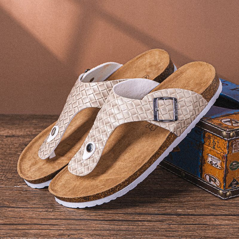 Mænd Åndbar Skridsikker Vævet Strandflip Flops Med Klipsede Tå Hjemmesko