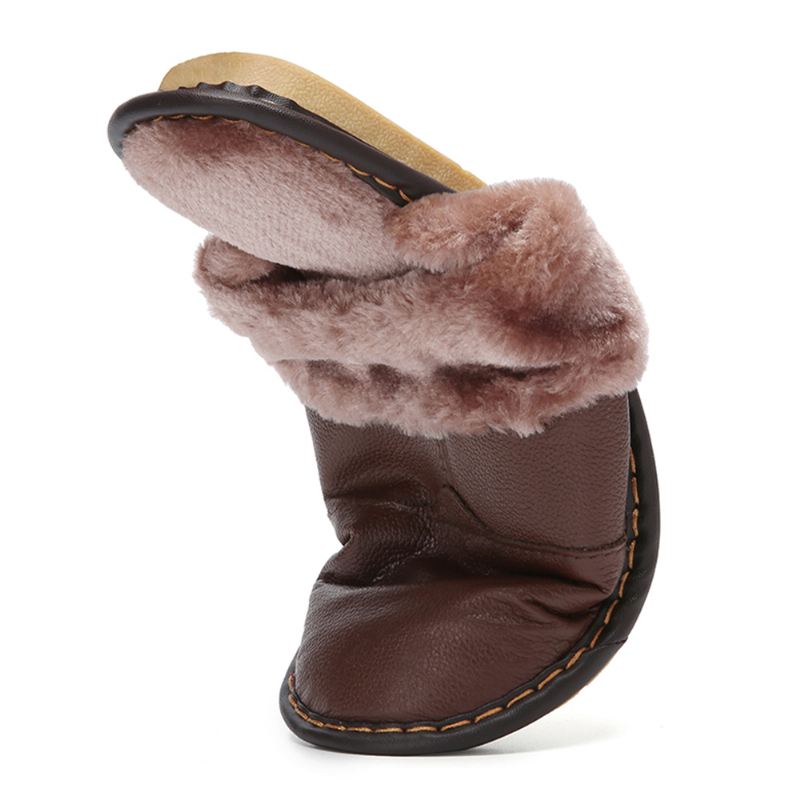 Mænd Første Lag Okselæder Skridsikker Varm Rund Tå-slip-on Bomulds Hjemmesko