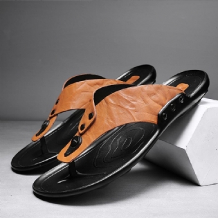 Mænd Læder Åndbar Blød Sål Skridsikker Udendørs Flip Flops Casual Hjemmesko