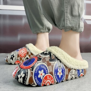 Mænd Vandtæt Varm Foring Plantemønster Slip-on Hjem Vinter Hjemmesko