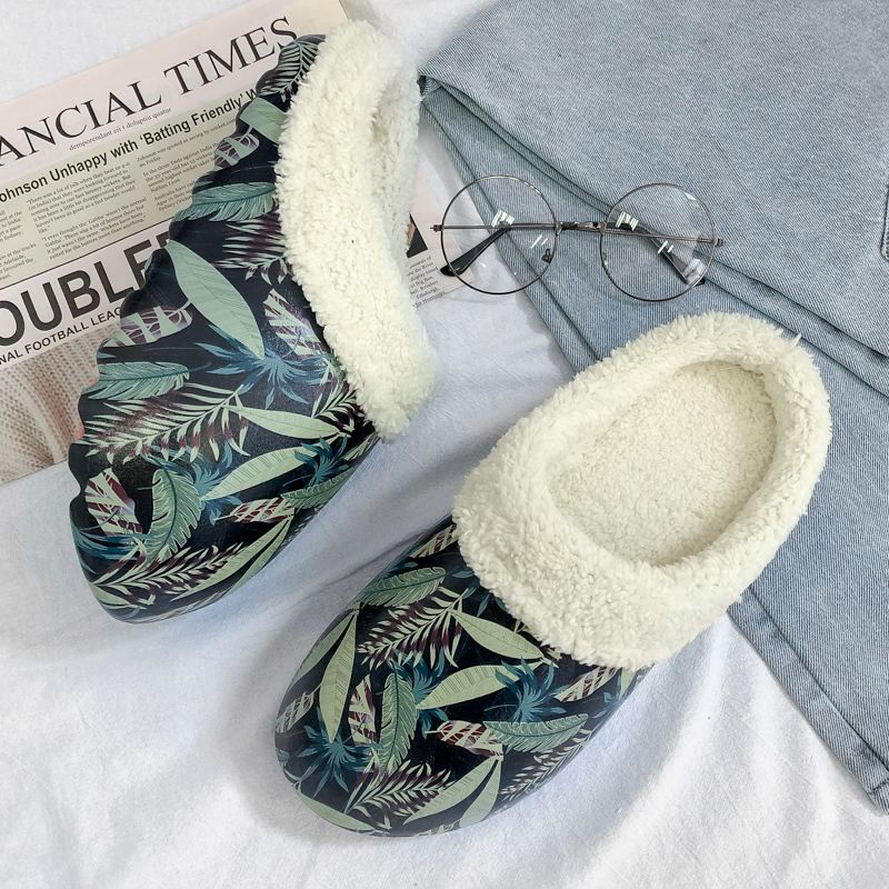 Mænd Vandtæt Varm Foring Plantemønster Slip-on Hjem Vinter Hjemmesko