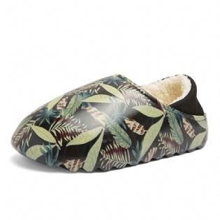 Mænd Warm Lining Slip-on Leaf Printing Mode Home Vinter Hjemmesko