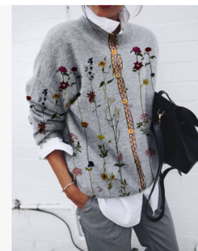 Børstet Geometrisk Med Tryk Cardigan Langærmet Top