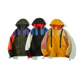 Farverig Techwear Windbreaker-jakke Med Hætte Til Mænd