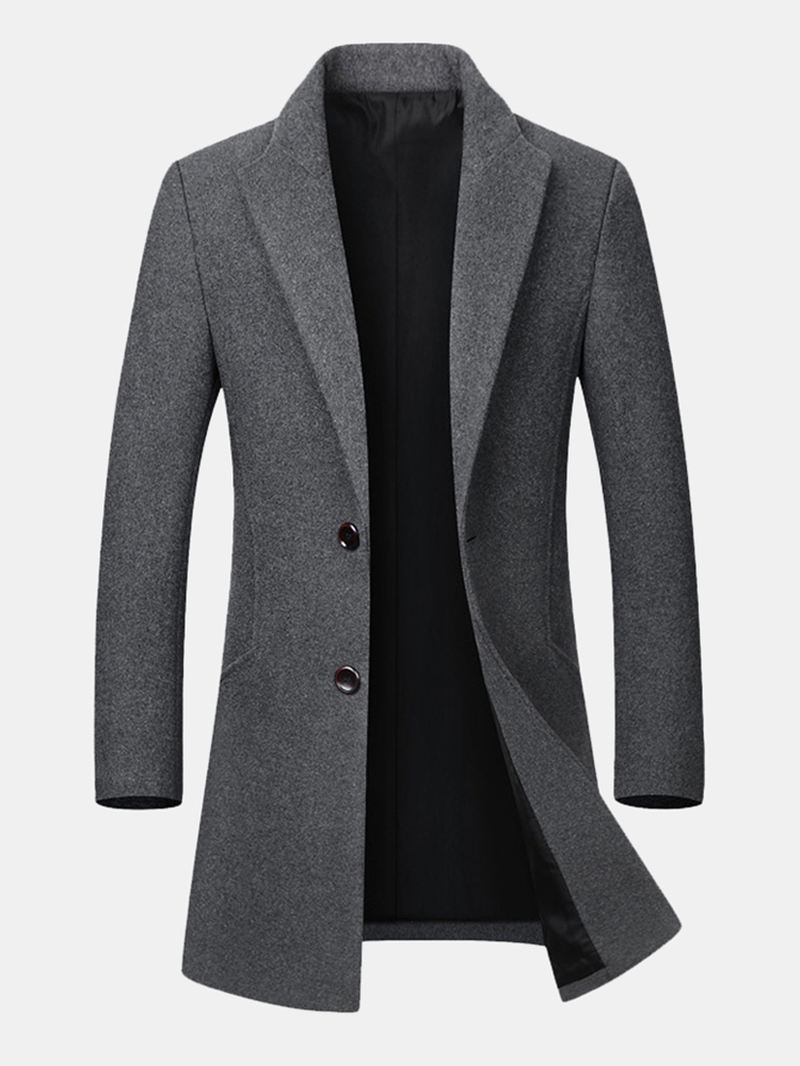Herre Business Casual Ulden Trenchcoat Mellemlang Enkeltradet Slim Fit Frakke