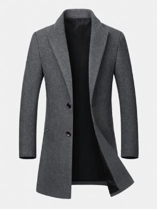 Herre Business Casual Ulden Trenchcoat Mellemlang Enkeltradet Slim Fit Frakke