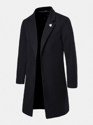 Herre Sort Enkeltradet Mellemlængde Lomme Lapel Business Trench Coats