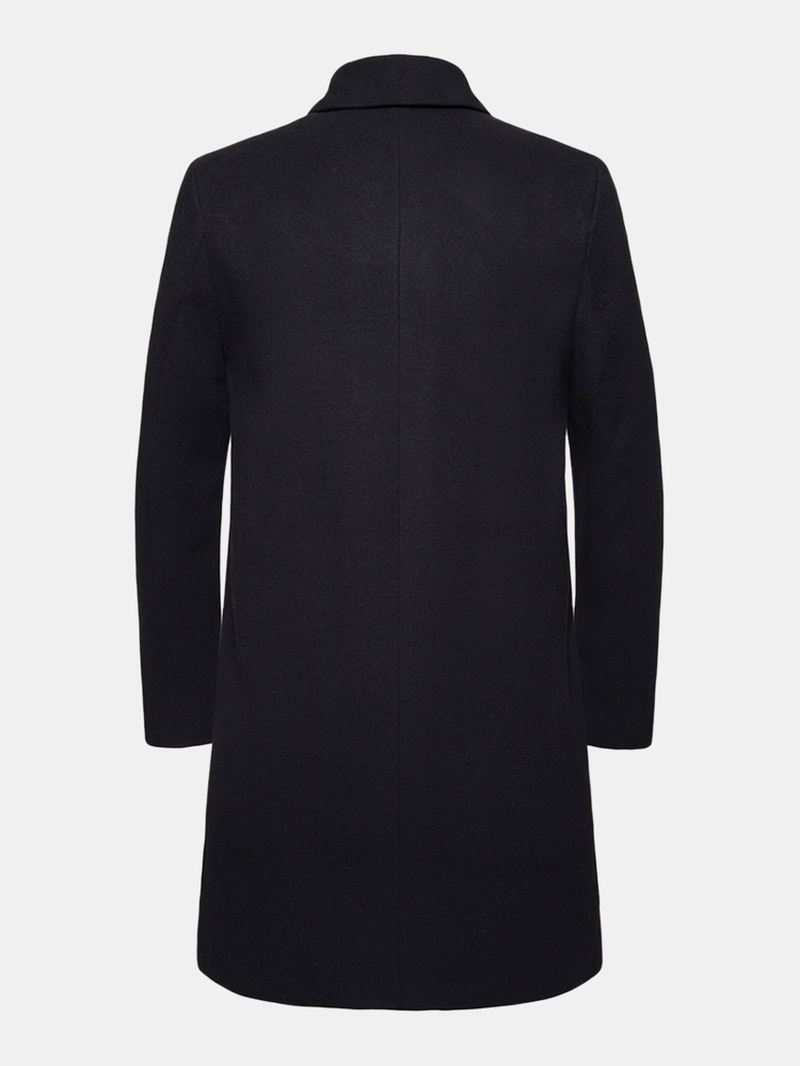 Herre Sort Enkeltradet Mellemlængde Lomme Lapel Business Trench Coats
