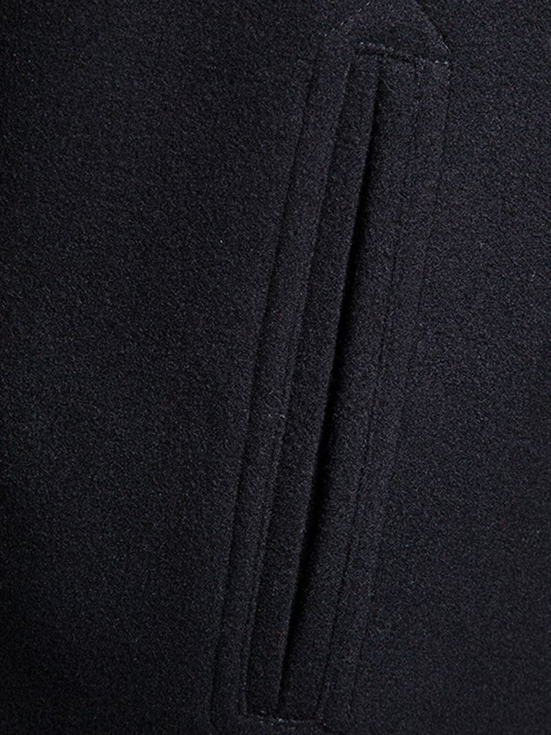 Herre Sort Enkeltradet Mellemlængde Lomme Lapel Business Trench Coats