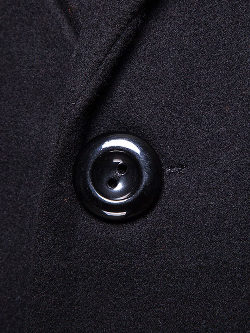 Herre Sort Enkeltradet Mellemlængde Lomme Lapel Business Trench Coats
