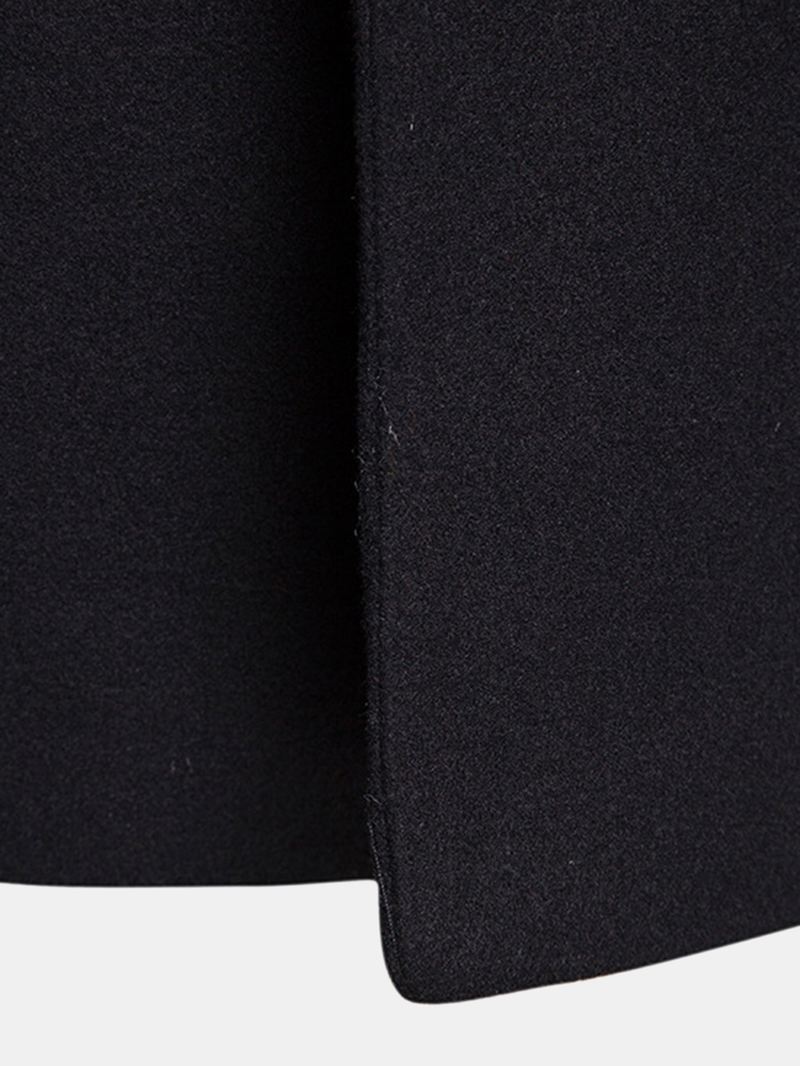 Herre Sort Enkeltradet Mellemlængde Lomme Lapel Business Trench Coats