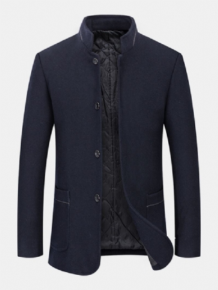 Herre Stand Collar Single Breasted Varm Dobbelt Pocket Ulden Trench Coats