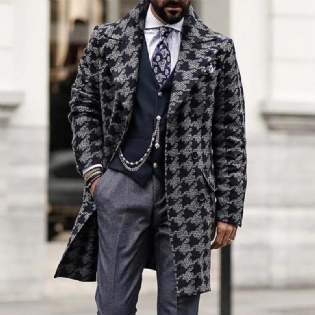 Lang Ulden Vindfrakke Til Mænd 2020 Houndstooth-jakke Til Mænd Trench Coat