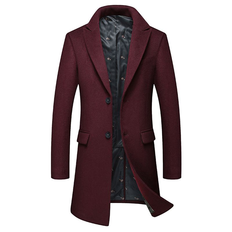 Mænd Vinter Varm Bomuld Polstret Slank Mid Lang Trench Coat