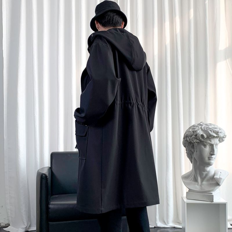 Mænds Ny Windbreaker Long Hooded Big Pocket Jacket