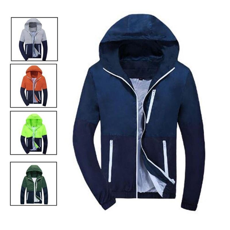 Patchwork Hættetrøjer Mænd Lynlås Sweatshirts Windbreaker Efterår Forår Sportstøj Slank Mand Hip Hop Træningsdragt
