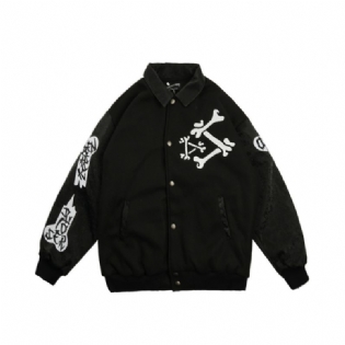 Skeletbroderijakke Frakke Løs Reverssyning Baseballuniform