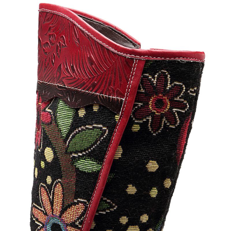 Broderi Læder Mid Calf Støvler