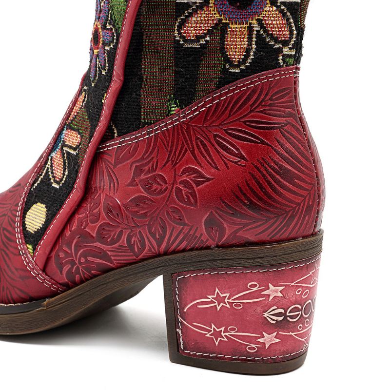 Broderi Læder Mid Calf Støvler