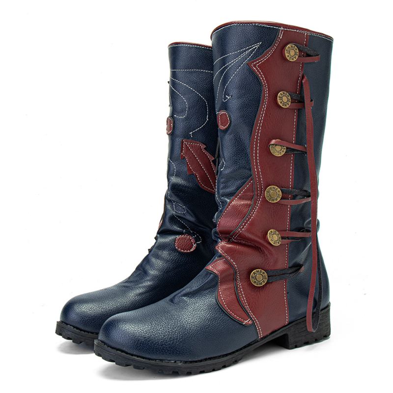 Kvinder Bladmønster Efterår Vinter Varm Slidbestandig Runde Hoved Mid-calf Boots