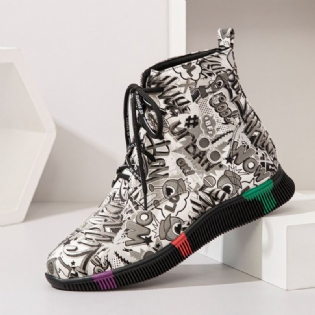 Kvinder Casual Letter Graffiti Med Tryk Multicolor Snøre Kort Combat Boots