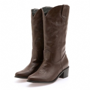 Kvinder Stor Størrelse Folkways Blomsterbroderet Chunky Heel Slip-on Cowboystøvler