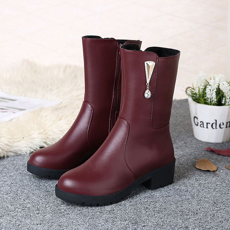 Kvinder Vinter Hold Varm Krystal Mode Mid-calf Boots
