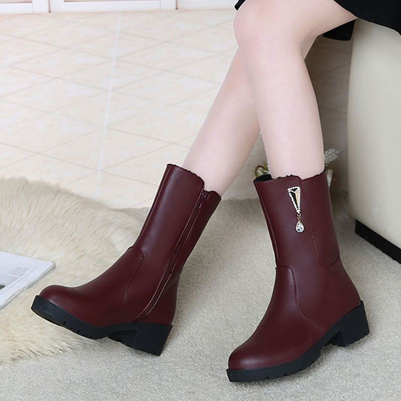 Kvinder Vinter Hold Varm Krystal Mode Mid-calf Boots