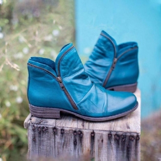 Kvinders Store Størrelse Bærbare Ensfarvede Sidelynlås Afslappede Flade Ankelstøvler
