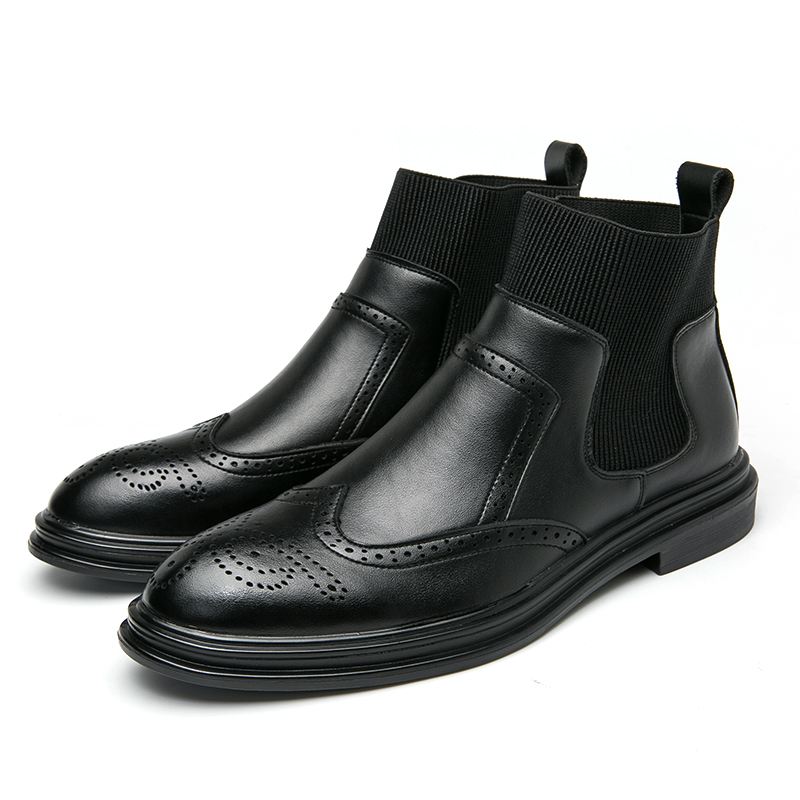Mænd Brogue Elastic Slip På Chelsea-støvler