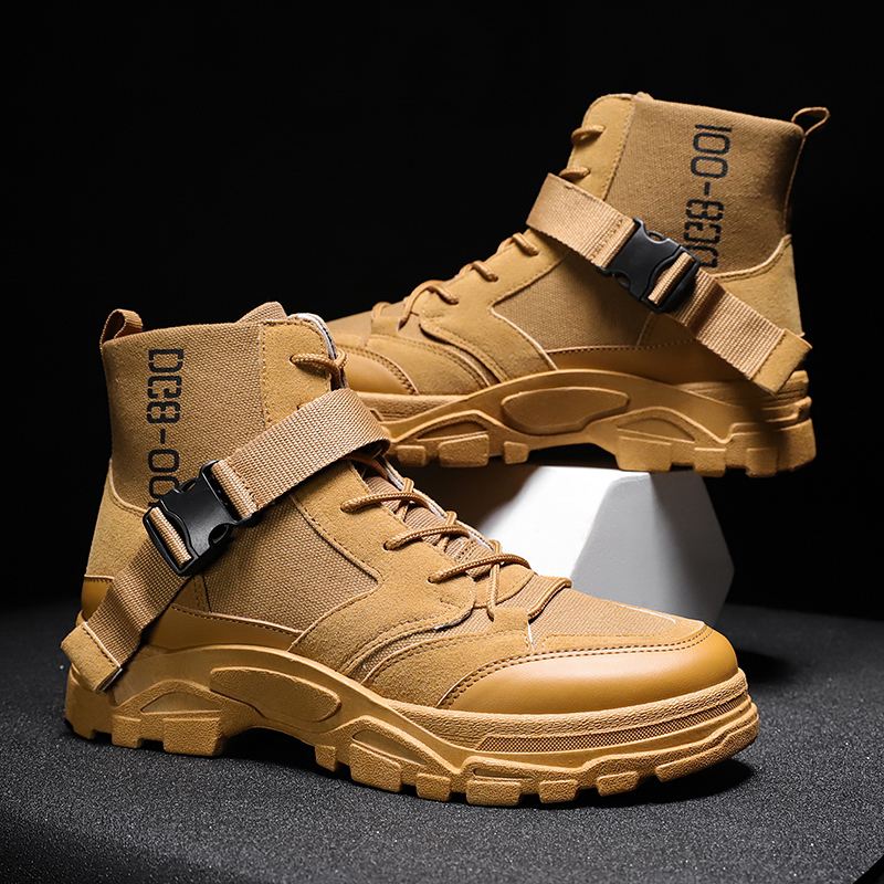 Mænd Canvas Åndbar Blød Sål Brief Solid Lace Up Casual Martin Boots