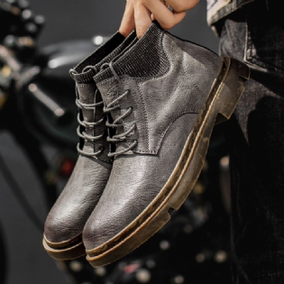 Mænd Kohud Læder Blød Sål Vintage Rund Tå Lace Up Casual Martin Boots