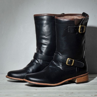 Mænd Læder Retro Runde Toe Skridsikre Solid Casual Martin Støvler