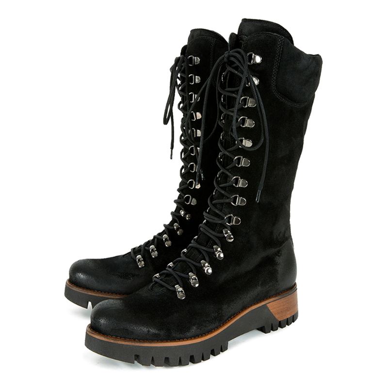 Plus Size Kvinder Bærbare Ruskind Side Lynlås Mid Calf Combat Boots
